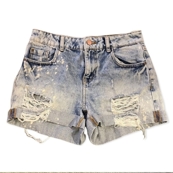 Zara Denim Shorts Distressed Bleached 